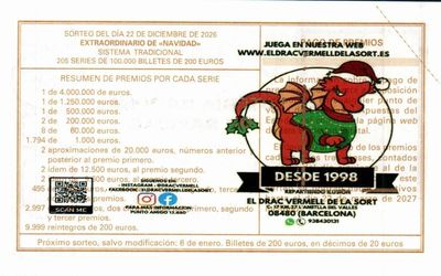 Reverso del décimo 00947 con el sello de la Administración «El Drac Vermell de la Sort», en L'Ametlla del Vallès